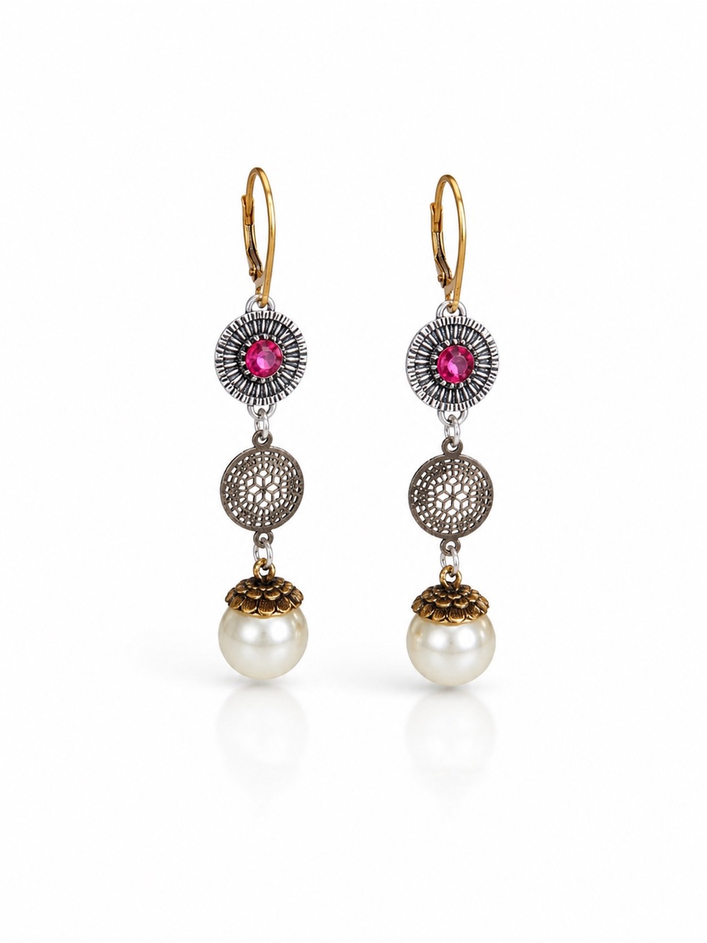 Elegant Pink and Pearl Drop Earrings